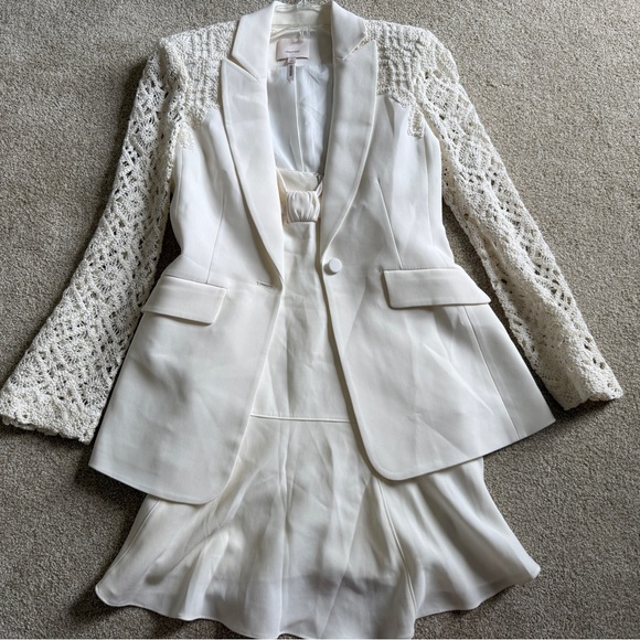 2 Piece Outfit Cinq A Sept Crochet Lace Cheyenne Blazer + Tally Crepe Dress Sz 2 - Picture 1 of 16